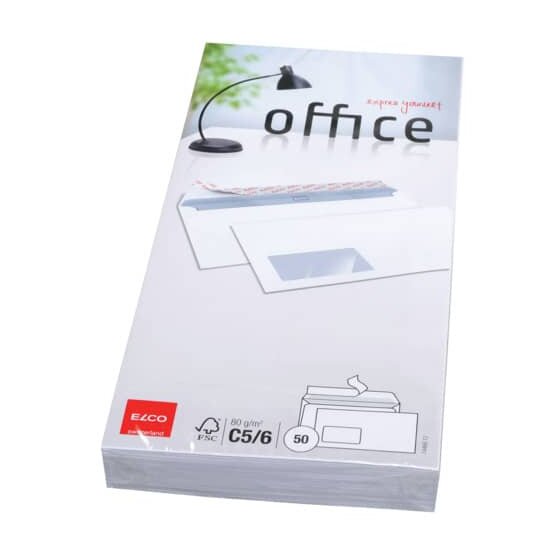 Elco Briefumschlag Office - C6/5, hochweiß, haftklebend, mit Fenster, 80 g/qm, 50 Stück