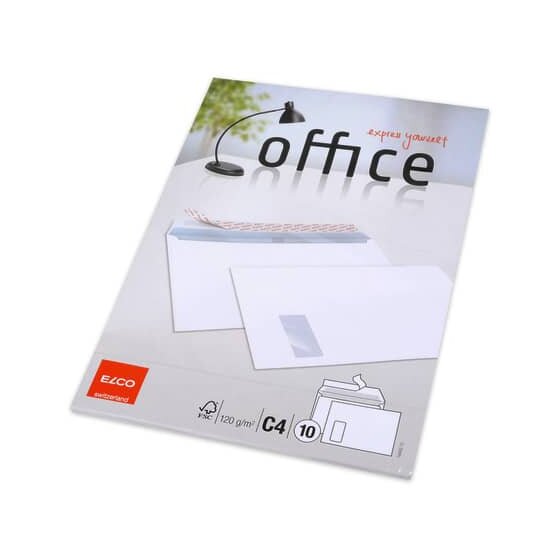 Elco Briefumschlag Office - C4, hochweiß, haftklebend, mit Fenster, 80 g/qm, 10 Stück