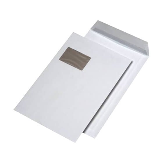 MAILmedia® Papprückwandtaschen C4, mit Fenster, 120 g/qm, weiß, 125 Stück
