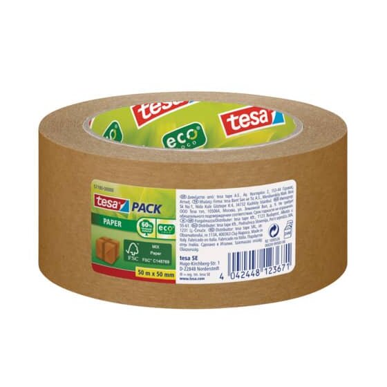 tesa® Verpackungsklebeband tesapack® Paper EcoLogo - Papier, 50 m x 50 mm, braun