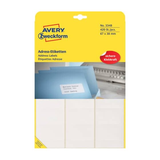 Avery Zweckform® 3348 Adress-Etiketten - 67 x 38 mm, selbstklebend, 420 Stück