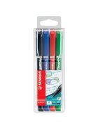 STABILO® Fineliner mit gefederter Spitze - SENSOR F - fein - 4er Pack - schwarz, blau, rot, grün