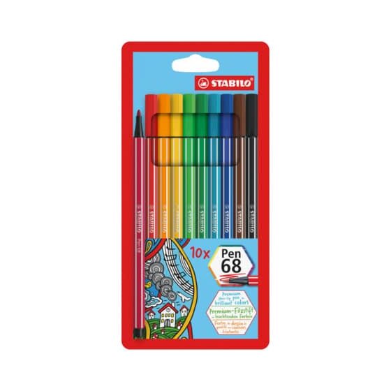 STABILO® Premium-Filzstift - Pen 68 - 10er Pack - mit 10 verschiedenen Farben