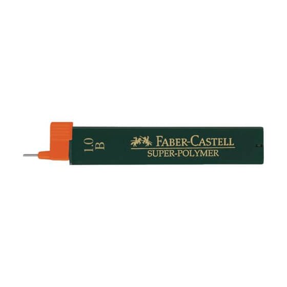 Faber-Castell Feinmine SUPER POLYMER - 0,9/1 mm, B, tiefschwarz, 12 Minen