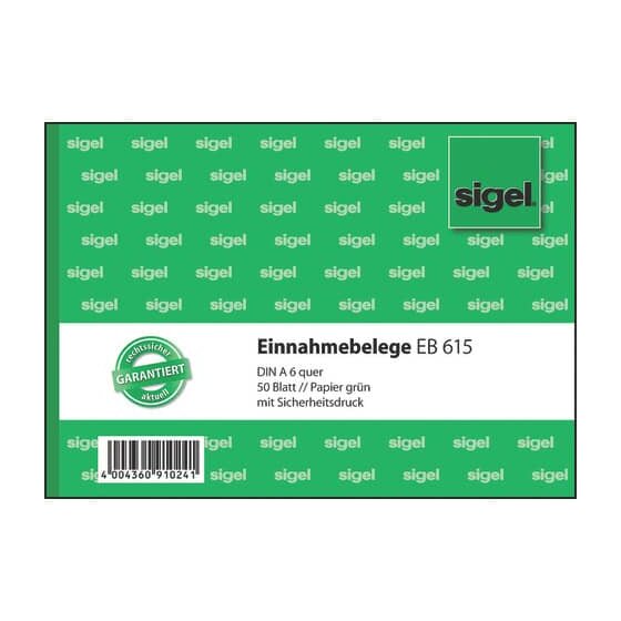 SIGEL Einnahmebelege - A6 quer, Papier grün, mit Sicherheitsdruck, 50 Blatt