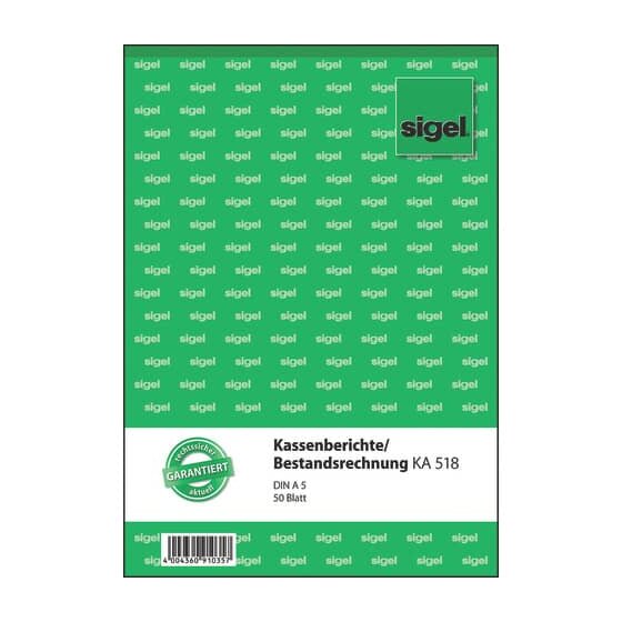SIGEL Kassenberichte/Bestandsrechnung - A5, 50 Blatt