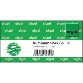 SIGEL Nummernblock - 1-100, 5 farbig sortiert, 105x50 mm,...