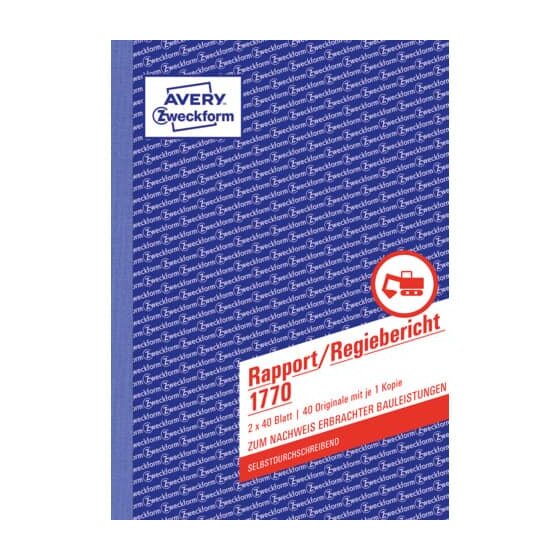 Avery Zweckform® 1770 Rapport/Regiebericht, DIN A5, selbstdurchschreibend, 2 x 40 Blatt, weiß, gelb