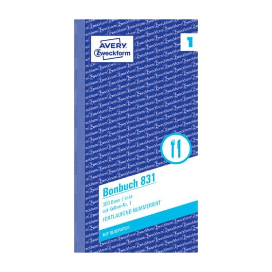 Avery Zweckform® 831 Bonbuch, Kompaktblock, mit Kellner-Nr., 2 x 50 Blatt, rosa