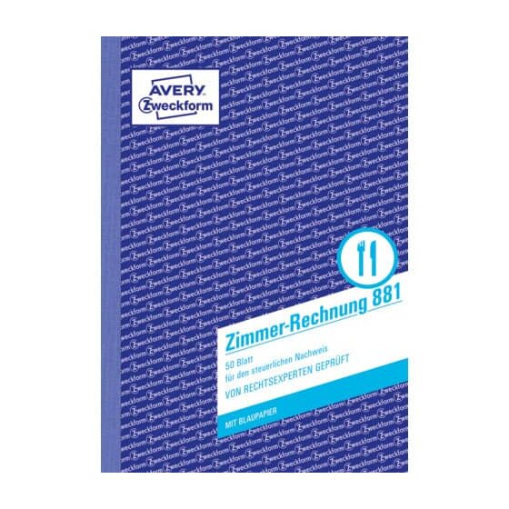Avery Zweckform® 881 Zimmerrechnung, DIN A5, beidseitig bedruckt, 50 Blatt, weiß