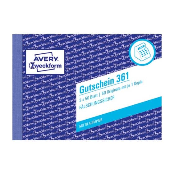 Avery Zweckform® 361 Gutschein, DIN A6 quer, fälschungssicher, 2 x 50 Blatt, weiß, gelb
