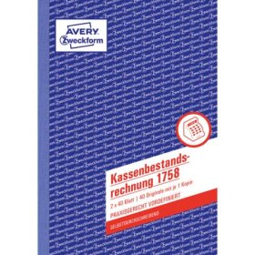 Avery Zweckform® 1758 Kassenbestandsrechnung, DIN A5,...