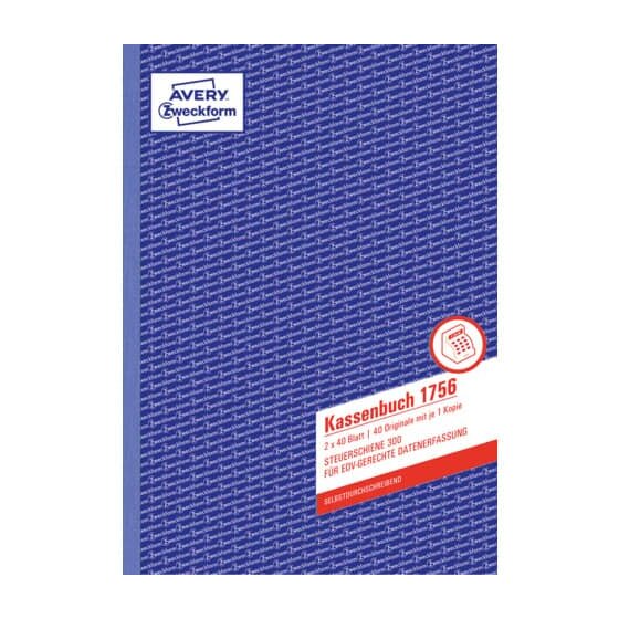 Avery Zweckform® 1756 Kassenbuch, DIN A4, nach Steuerschiene 300, 2 x 40 Blatt, weiß, gelb