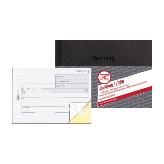 Avery Zweckform® 1735D Quittung MwSt. separat ausgewiesen - A6, SD, MP, fälschungssicher, 2 x 50 Blatt, weiß, gelb
