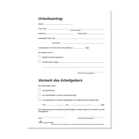 RNK Verlag Urlaubsantrag - Block - SD, 2 x 40 Blatt, DIN A5
