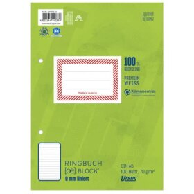 Ursus Green Ringbuchblock - A5, 100 Blatt, 70 g/qm, liniert