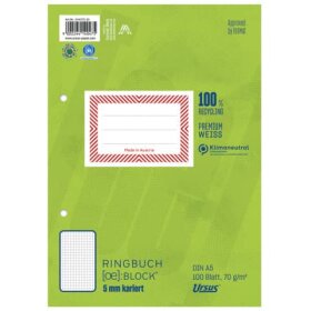 Ursus Green Ringbuchblock - A5, 100 Blatt, 70 g/qm, kariert