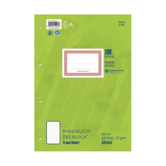 Ursus Basic Ringbuchblock - A4, 100 Blatt, 70 g/qm, liniert