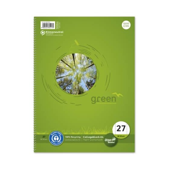 Staufen® green Collegeblock LIN27 - A4, 80 Blatt, 70 g/qm, liniert mit Rand