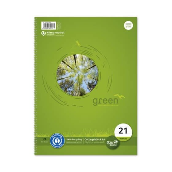 Staufen® green Collegeblock - LIN21, A4, 80 Blatt, 70 g/qm, liniert