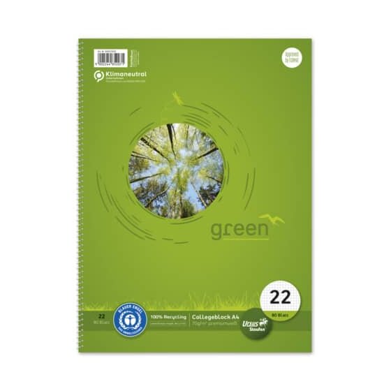 Staufen® green Collegeblock LIN22 - A4, 80 Blatt, 70 g/qm, kariert