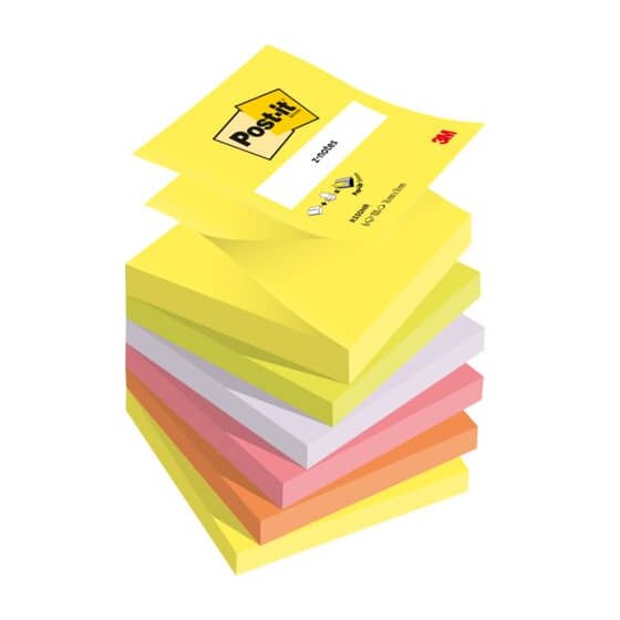 Post-it® Haftnotiz Z-Notes Neon - 76 x 76 mm, neonfarben, 6x 100 Blatt