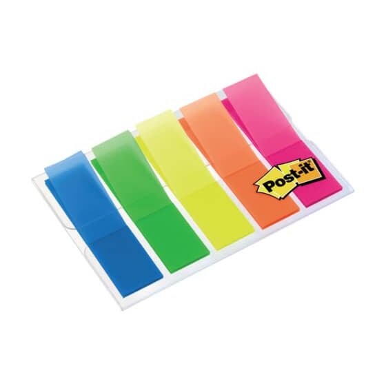 Post-it® Index - 11,9 x 43,2 mm, Leuchtfarben, 5x 20 Streifen, Etui