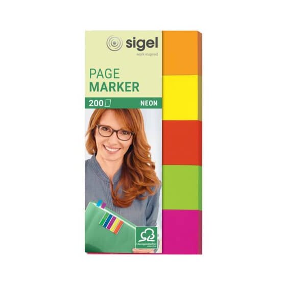 SIGEL Page Marker Neon - 50 x 20 mm, sortiert, 5x 40 Streifen