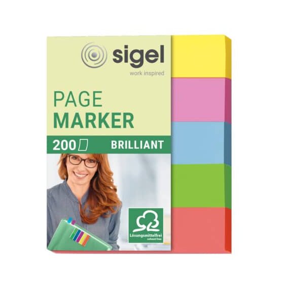 SIGEL Page Marker Brillant - 50 x 12 mm, sortiert, 5x 20 Streifen