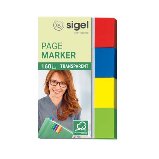 SIGEL Page Marker Transparent - 50 x 20 mm, sortiert, 4x 40 Streifen