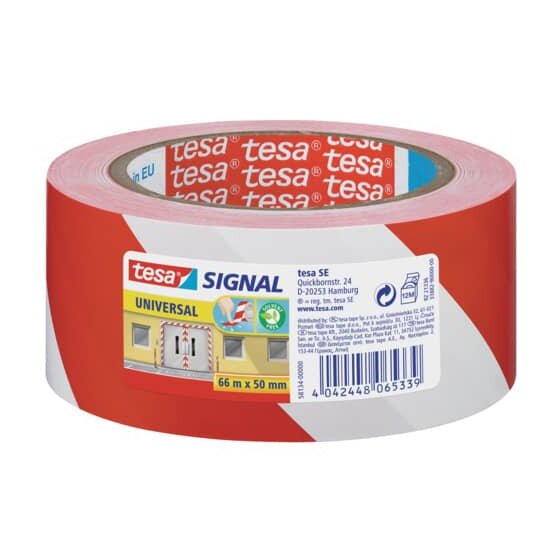 tesa® Markierungsklebeband Universal - rot/weiß - 66 mm x 50 m