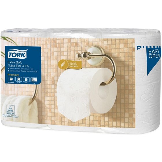 Tork® Premium Toilettenpapier - 4-lagig, extra weich, mit Federprägung, hochweiß, 6 Rollen