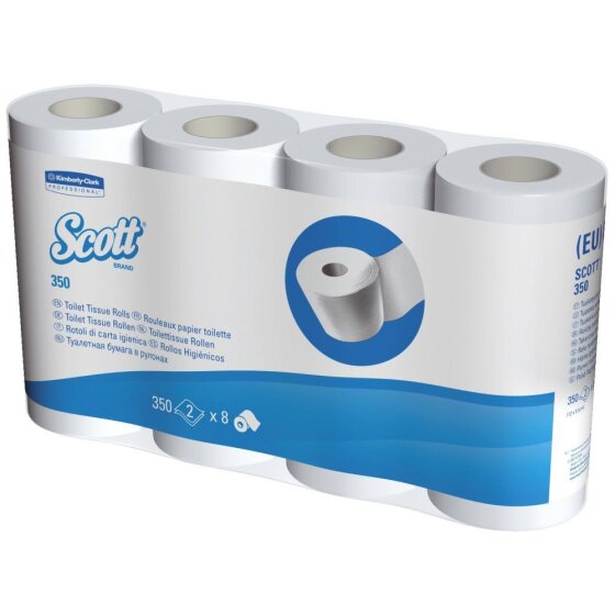 Scott® Kleinrollen Toilet Tissue - 2-lagig, Mikroprägung, hochweiß, Rolle mit 350 Blatt, 8 Rollen pro Pack