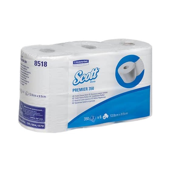 Scott® Kleinrollen Toilet Tissue - 3-lagig, geprägt, hochweiß, Rolle mit 350 Blatt, 6 Rollen pro Pack