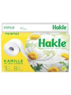 HAKLE Toilettenpapier PLUS mit Kamille - 3-lagig, geprägt, Porenprägung, weiß mit Dekor, Rolle mit 150 blatt, 8 Rollen