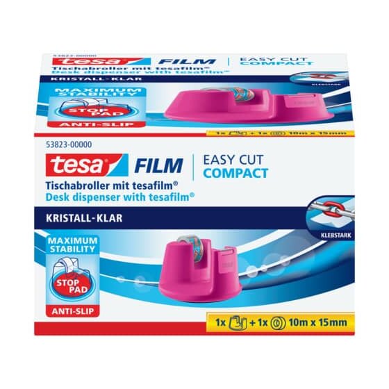 tesa® Tischabroller Easy Cut® Compact - für Rollen bis 33 m : 19 mm, pink
