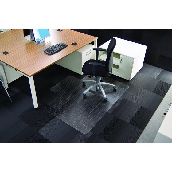RS office products Rollsafe® Bodenschutzmatte für niederflorige Teppichböden - Form L, 150 x 120 cm