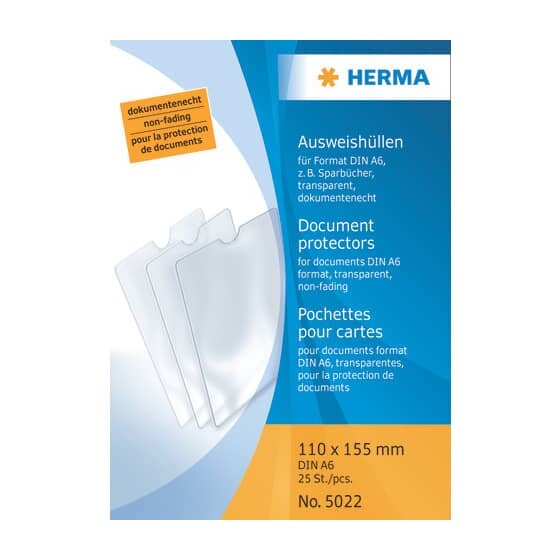 Herma 5022 Ausweishüllen - 110x155 mm für Format DIN A6, Sparbücher, geprägt, dokumentenecht