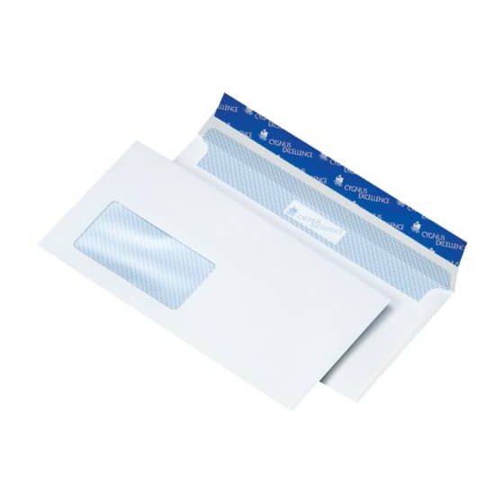 Cygnus Excellence Briefumschlag DL, haftkebend, weiß, Offset 100g, 500 Stück mit Fenster
