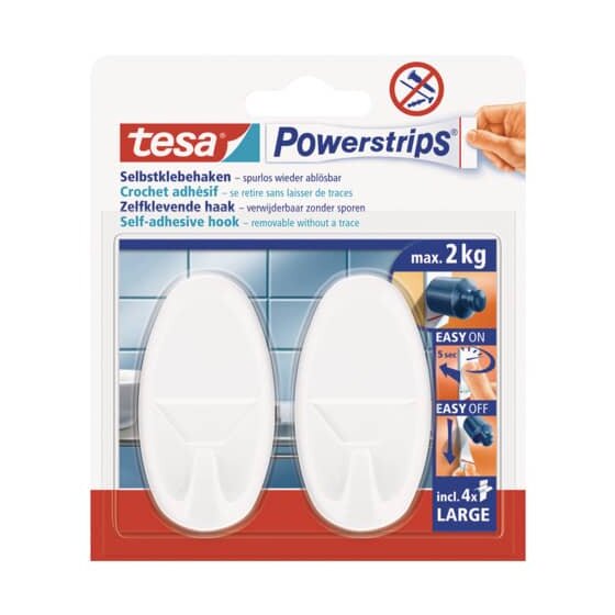 tesa® Powerstrips® Systemhaken - ablösbar, oval, weiß, Tragfähigkeit 2 kg