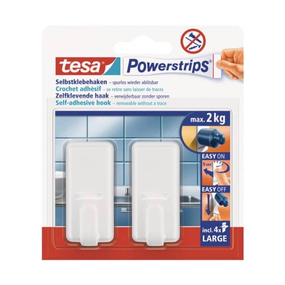 tesa® Powerstrips® Systemhaken - ablösbar, classic, Tragfähigkeit 2 kg, weiß