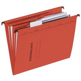 Personalakte DIN A4, Hängemappe, 5-tlg., 4 Fächer mit Heftmechanik und 3 Klappen, durchgefärbter Karton, rot, 5 Stück