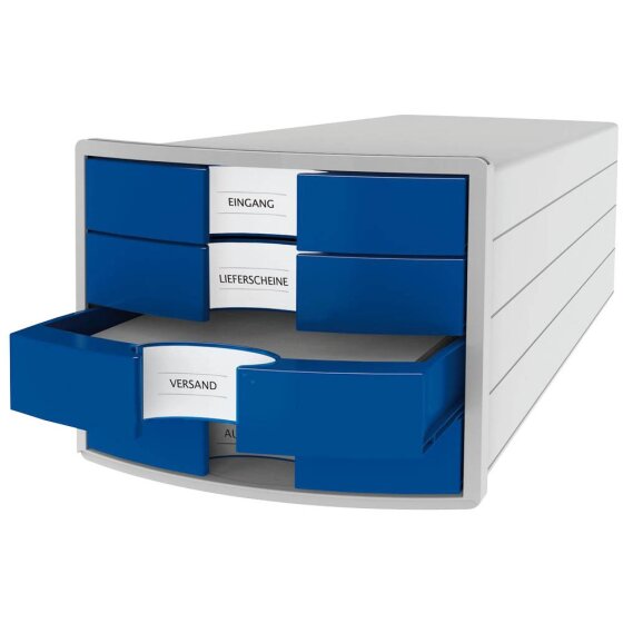 HAN Schubladenbox IMPULS - A4/C4, 4 geschlossene Schubladen, lichtgrau-blau