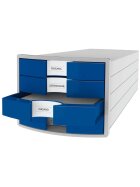 HAN Schubladenbox IMPULS - A4/C4, 4 geschlossene Schubladen, lichtgrau-blau