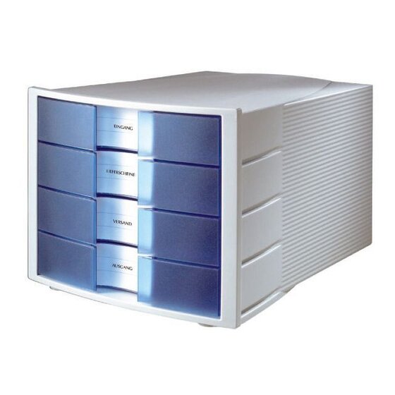 HAN Schubladenbox IMPULS - A4/C4, 4 geschlossene Schubladen, lichtgrau-transluzent-blau