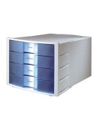 HAN Schubladenbox IMPULS - A4/C4, 4 geschlossene Schubladen, lichtgrau-transluzent-blau