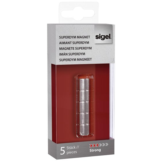 SIGEL SuperDym-Magnete C5 "Strong", Zylinder-Design, Ø 10 mm, 5 Stück