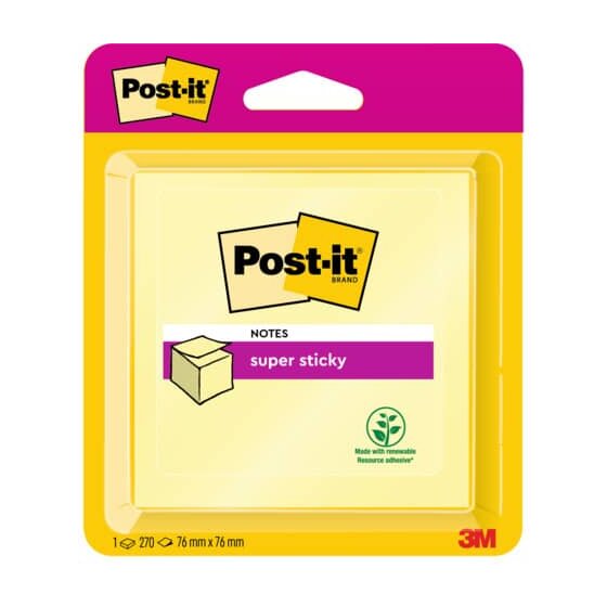 Post-it® SuperSticky Haftnotiz  Würfel, 70 g, 76 x 76 mm, gelb, 270 Blatt