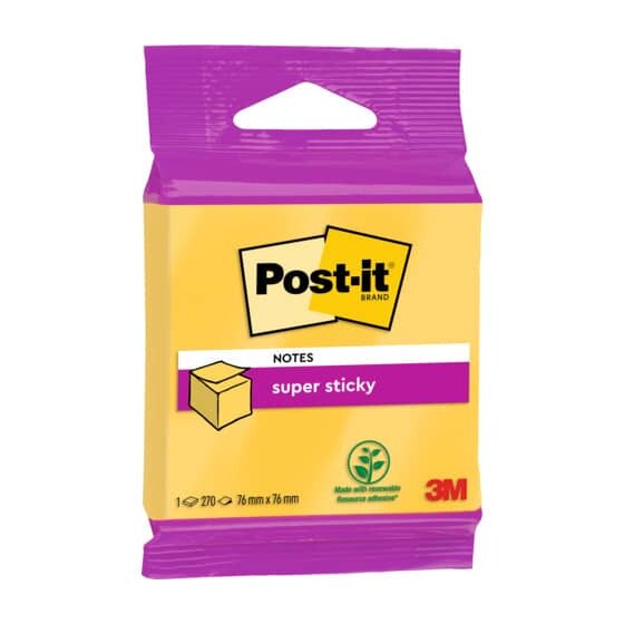 Post-it® SuperSticky Haftnotiz  Würfel - 70 g, 76 x 76 mm, narzissengelb, 270 Blatt