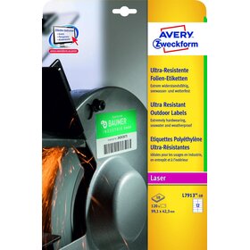 Avery Zweckform® L7913-10 Ultra-Resistente Folien-Etiketten (A4, 120 Stück, 99,1 x 42,3 mm) 10 Blatt weiß